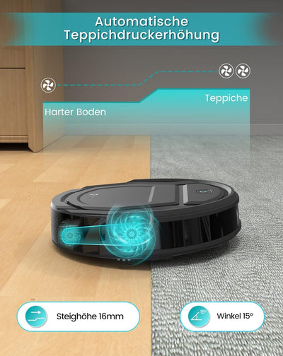 LEFANT 210PG Saugroboter mit 2200 Pa,WLAN Roboterstaubsauger Kompatibel mit Alexa und APP-Steuerung,120 Min Laufzeit, Staubsauger Roboter optimiert für Teppich Tierhaare Hartböden mit Ladestation