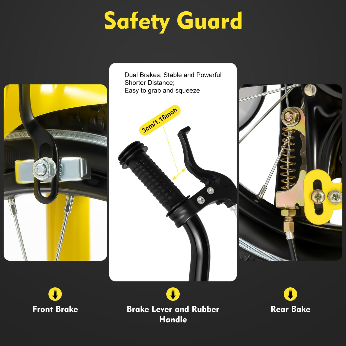 WAPHOERTE 14-Zoll-Kinderfahrrad Anfängerfahrrad mit Stützrädern, Trainingsfahrzeug für 2-4-Jährige Jungen und Mädchen, Höhenverstellbar, Maximal zulässiges Gewicht 50 kg, Gelb + Schwarz