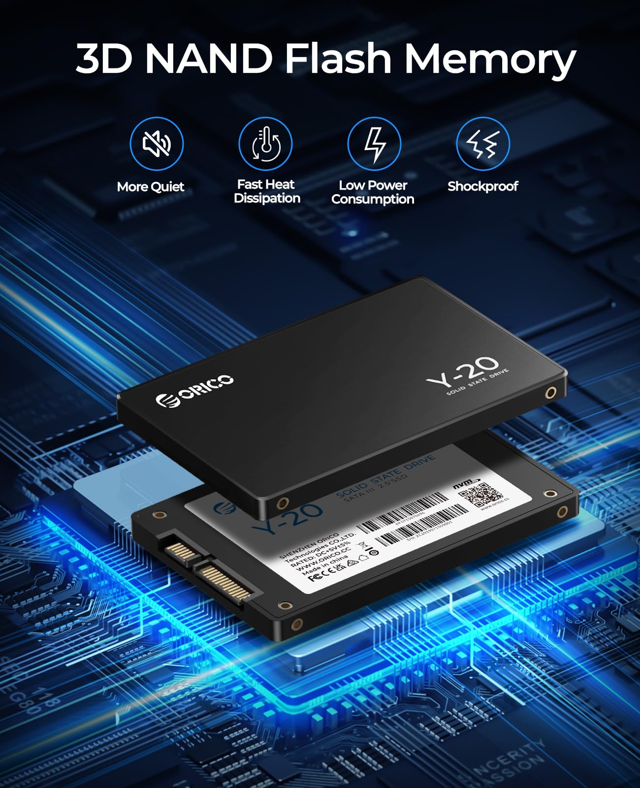 ORICO 2TB SSD SATA III 6Gb/s, 2.5“ Interne Solid State Festplatte, bis zu 500MB/s, Kompatibel mit Laptop und PC-Desktops-Y20