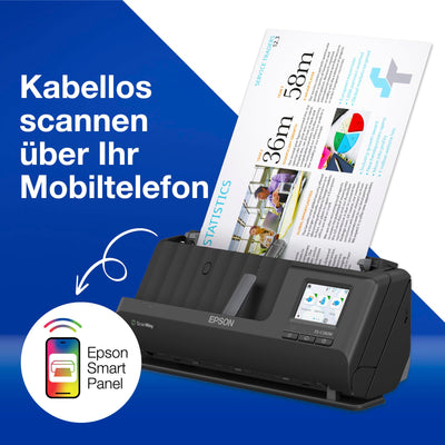 Epson Netzwerk Scanner ES-C380W, kompakter A4 Business Scanner mit geringem Stromverbrauch, Duplex-Einzugscanner mit vielseitiger Medienverarbeitung, schwarz