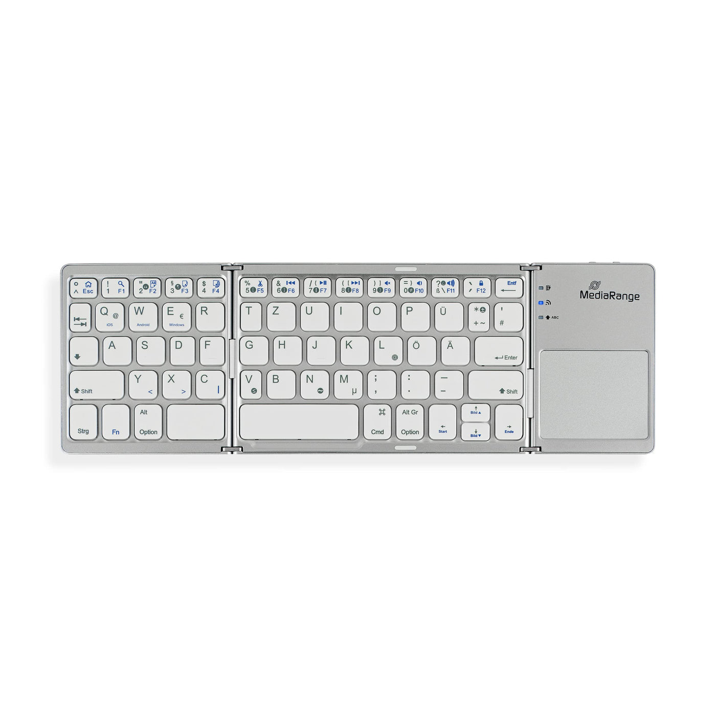 MediaRange kompakte Funk-Tastatur mit 63 Tasten und Touchpad, QWERTZ (DE/AT/CH) Tastaturbelegung, silber