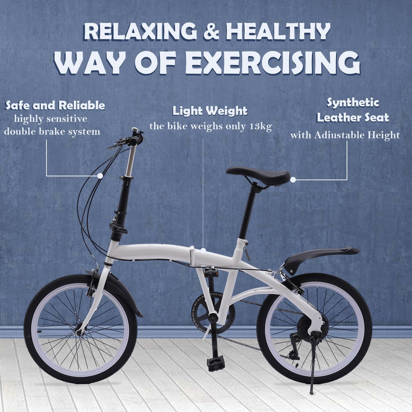 SABUIDDS 20 Zoll Faltrad mit 6 Gang-Schaltung und Quick-Fold-System Klapprad für Erwachsene von 135 cm-180 cm Klappfahrrad Folding City Bike für Sport Outdoor Radfahren und Camping, Weiß