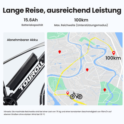 Touroll 27,5 Zoll E Bike, Elektrofahrrad E-Bike Herren Damen mit 36V 15.6Ah 561.6Wh Akku, Bis zu 100KM, 250W Motor, E-Fahrrad mit 7-Gang-Getriebe, Pedelec Citybike EBike für Trekking J1