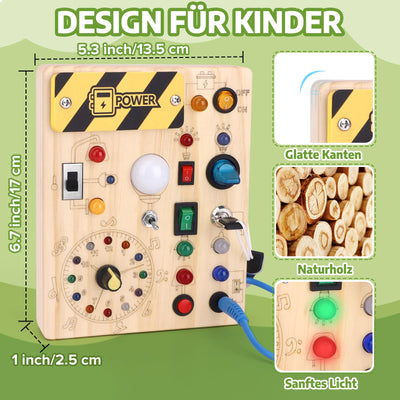 Konijiwa Montessori Spielzeug ab 1 Jahr Busy Board Activity Board Spielzeug ab 2 Jahre Holzspielzeug mit 10 Schalter 23 LED-Leuchten Spielzeug Sensory Learning Toys für 1 2 3 Jahre Jungen und Mädchen