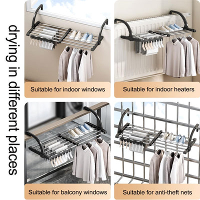 johgee 64-110cm heizkörper Wäscheständer heizkörpertrockner wäscheständer Balkon, ausziehbar wäschetrockner, 6.6m Trockenleinenlänge multifunktional wäscheständer Turm Wäscheständer balkongeländer