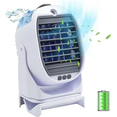 FISHTEC Mini-Klimagerät – Zerstäuber und Luftkühler – tragbarer Ventilator wiederaufladbar USB – 3 Geschwindigkeitsstufen – leise – 2 Wassertanks – 360 ° drehbar – ohne Ablauf