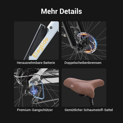 Eleglide T1 Step-Thru E-Bike, Elektrofahrrad 27.5'' Trekkingrad E-Cityrad mit 36V 13Ah Lithium-Akku bis zu 100KM Lange Range, 250W Motor, EU-konformes E Bike, LCD Display