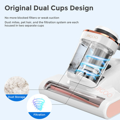 JIGOO J300 Milbensauger mit Staubmilben-Sensor und mit UV-Licht, 500W Milbenstaubsauger mit Intelligente LED-Anzeige, Für Allergiker, entfernt 99,9% Allergene, Für Matratzen, Betten und Sofas