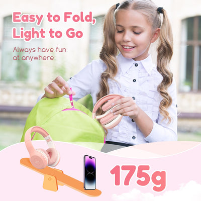 EarFun Bluetooth Kopfhörer Kinder, 85/94dB Lautstärkeregelung, HiFi Sound, HD-Mikrofon, 40 Std Akku, Faltbare, Einstellbar, Kopfhörer Kabellos Bluetooth Kinder für Schule/Reise, Rosa