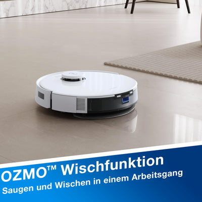 ECOVACS DEEBOT N20 Plus Saugroboter mit Wischfunktion, 8000Pa Saugkraft, staubbeutellose PureCyclone Station, Anti-Haar-Verhedderung, bis zu 300 Minuten Laufzeit, White