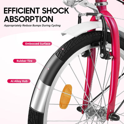 XUEMANSHOP Kinderfahrrad, 20 Zoll Fahrrad mädchen, 6-Gang-schaltung Fahrrad Damen mit Scheinwerfer, Belastbarkeit Max 90kg für 6,7, 8, 9, 10 Jahr