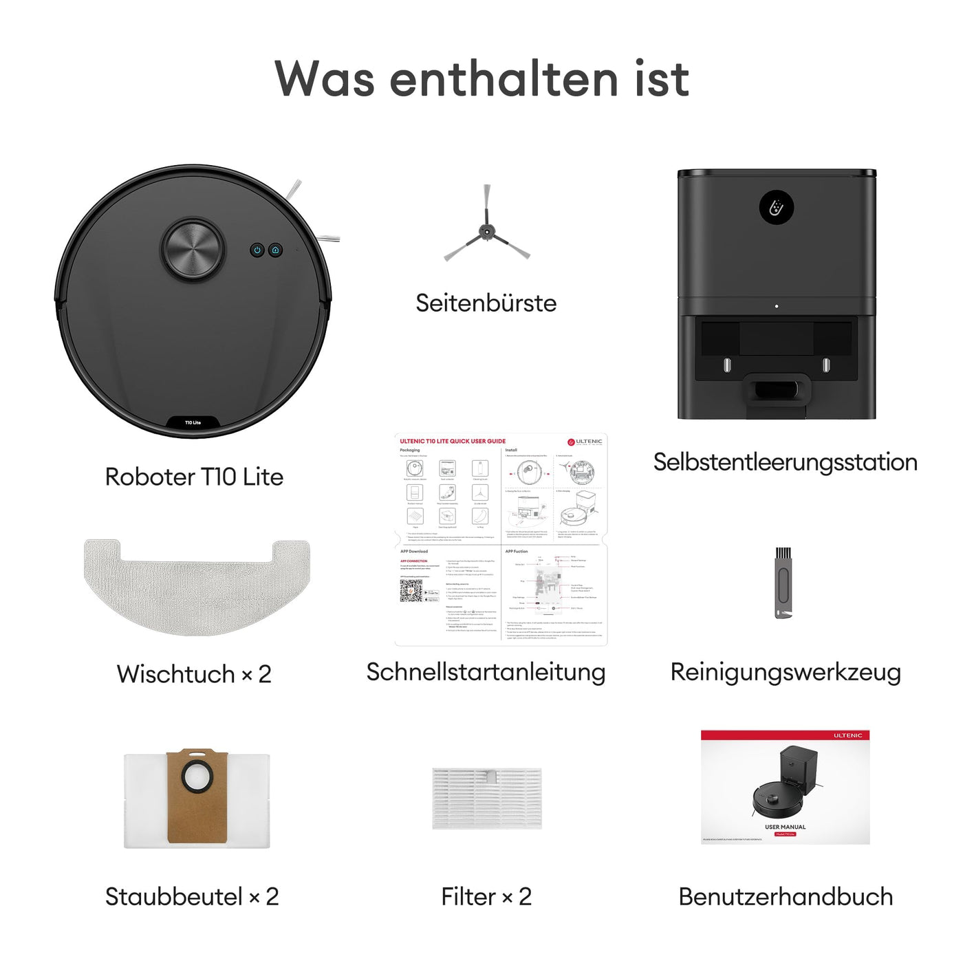 Ultenic T10 Lite Saugroboter mit Wischfunktion, Saugroboter mit Absaugstation, Staubsauger Roboter mit LiDAR Navigation, 5000 Pa Saugkraft, 180 Min Laufzeit, für Tierhaare, Teppich, Hartboden
