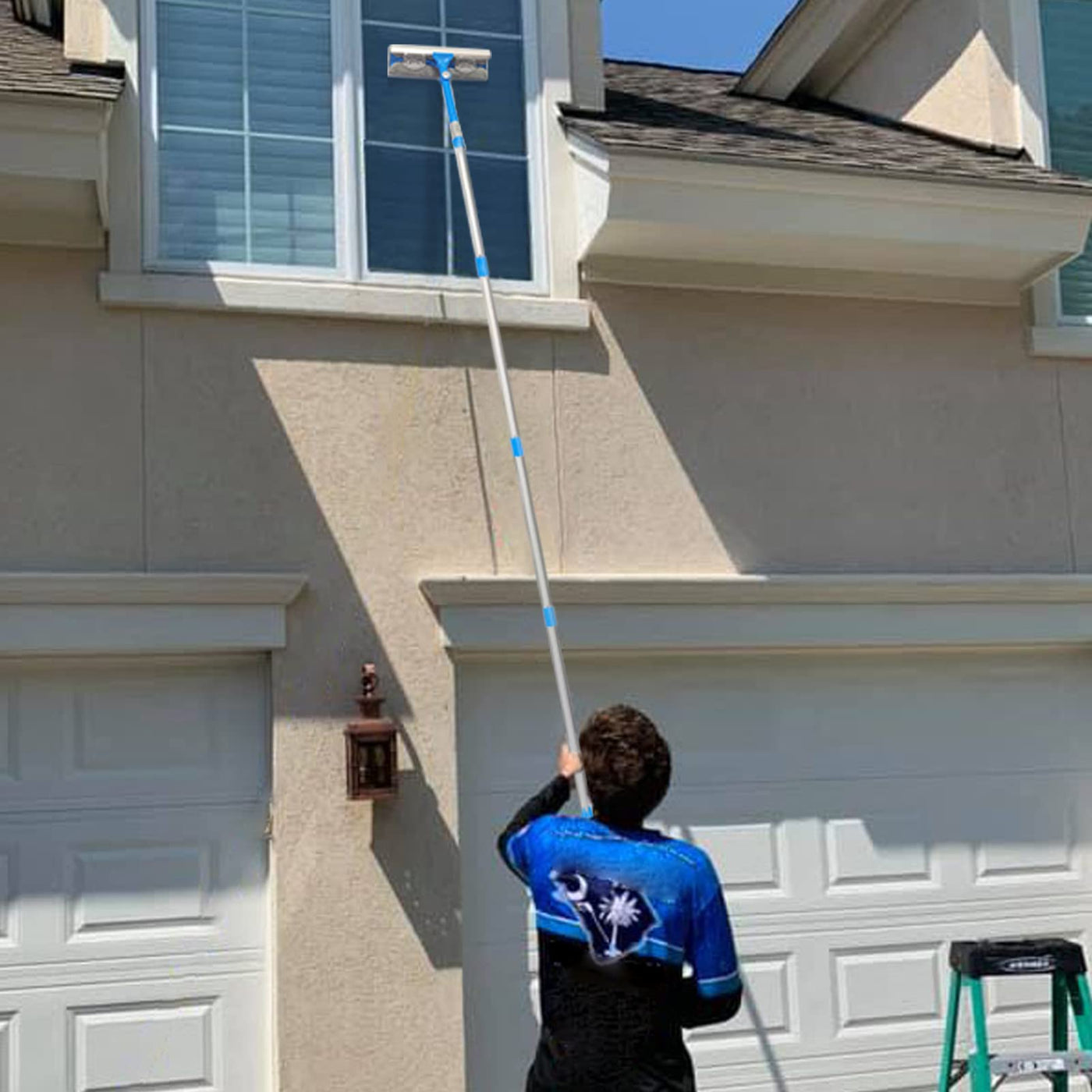 Mitclear 3,7m Teleskop Fensterwischer Abzieher Set, Langer Glas Fensterreiniger mit Verlängerungsstange und Gummilippe (31cm) für hohe Fenster im Innen- und Außenbereich