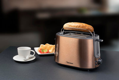 Bestron Toaster mit 2 Röstkammern, Krümelschublade und Brötchen-Röstaufsatz, 1.000 W, Edelstahl in Kupfer-Optik
