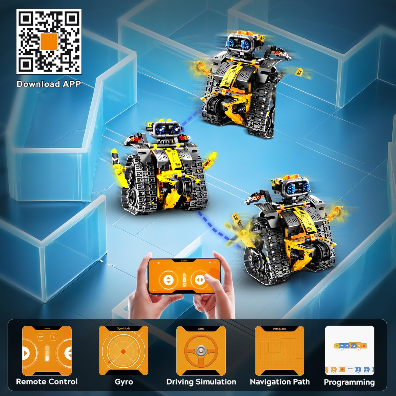 HiWEEGO Technik Roboter für Kinder Bausatz - 5-in-1 mit Fernbedienung und App Steuerung | 520 Stück RC Wall Roboter/Tech Roboter Wiederaufladbarer Geschenke für 6-12+ Jahre alte Jungen Mädchen