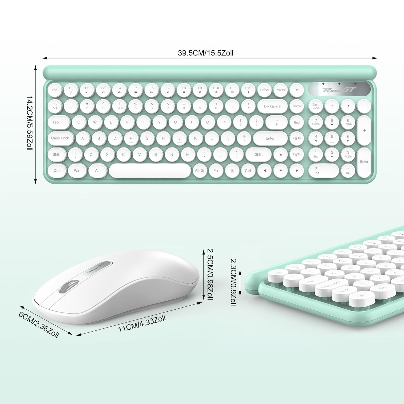 Tastatur Maus Set Kabellos,RaceGT Retro Schreibmaschine Tastatur Funktastatur mit Maus USB Grün Tastatur Bunt Maus und Tastatur Wireless Keyboard and Mouse QWERTZ Deutsch Layout