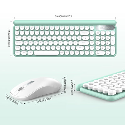 Tastatur Maus Set Kabellos,RaceGT Retro Schreibmaschine Tastatur Funktastatur mit Maus USB Grün Tastatur Bunt Maus und Tastatur Wireless Keyboard and Mouse QWERTZ Deutsch Layout