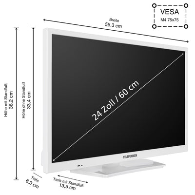 Telefunken Fernseher 24 Zoll Smart TV VIDAA XH24VP550M-W HD Fernseher, HDR TV mit integriertem Triple-Tuner, LED TV weiß