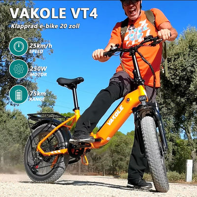 VAKOLE VT4 E-Bike Klapprad 20 Zoll Tiefeinsteiger Elektrofahrräder mit 36V 13Ah Akku, 75Km Reichweite - 3.0 Zoll Reifen E-Fahrrad, 7-Gang Fatbike Ebike für Herren Damen