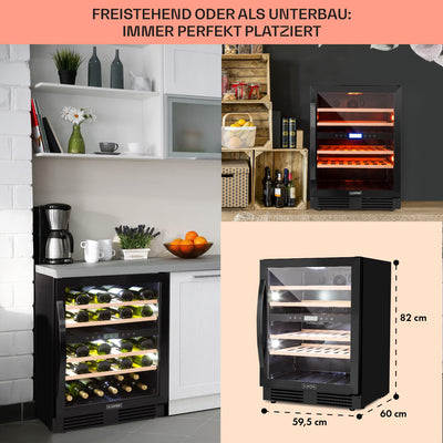 Klarstein Einbau-Weinkühlschrank, 2 Zonen Getränkekühlschrank Klein, Kleiner Weinschrank 129L, Wein-Kühlschrank Klein mit Glastür, Indoor/Outdoor Flaschenkühlschrank, Wine Fridge für 43 Flaschen