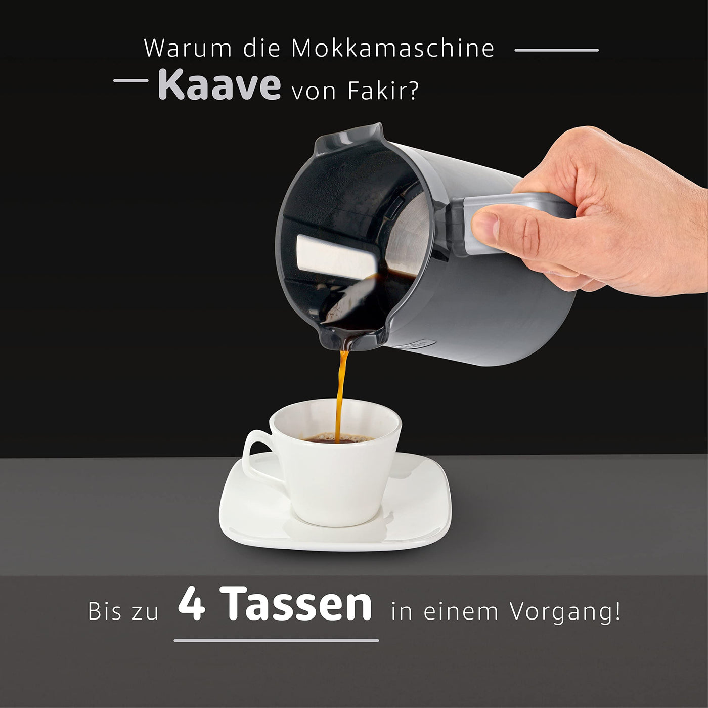 Fakir Kaave - Türkische Mokka-Maschine I Elektrische Kaffeemaschine mit 4 Tassen Fassungsvermögen & traditionellem Holz-Messlöffel I Einfaches One-Touch-Control-System I 735 Watt I Silber, 9179003