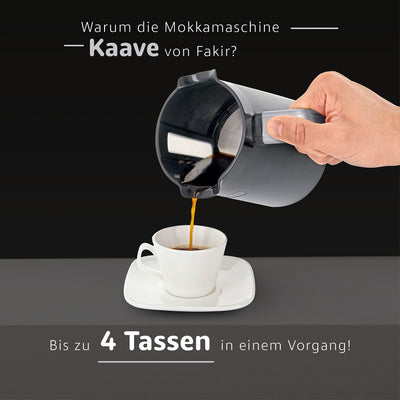 Fakir Kaave - Türkische Mokka-Maschine I Elektrische Kaffeemaschine mit 4 Tassen Fassungsvermögen & traditionellem Holz-Messlöffel I Einfaches One-Touch-Control-System I 735 Watt I Silber, 9179003