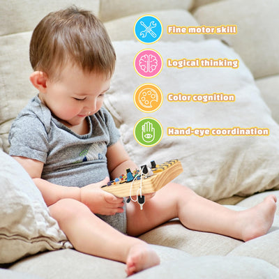 Baby Montessori Busy Board ab 2 Jahr, Motorikspielzeug mit 19 LED, Activity Board Holzspielzeug Lernspielzeug Sensorik Spielzeug, Geschenk Jungen und Mädch ab 2 3 4 Jahr