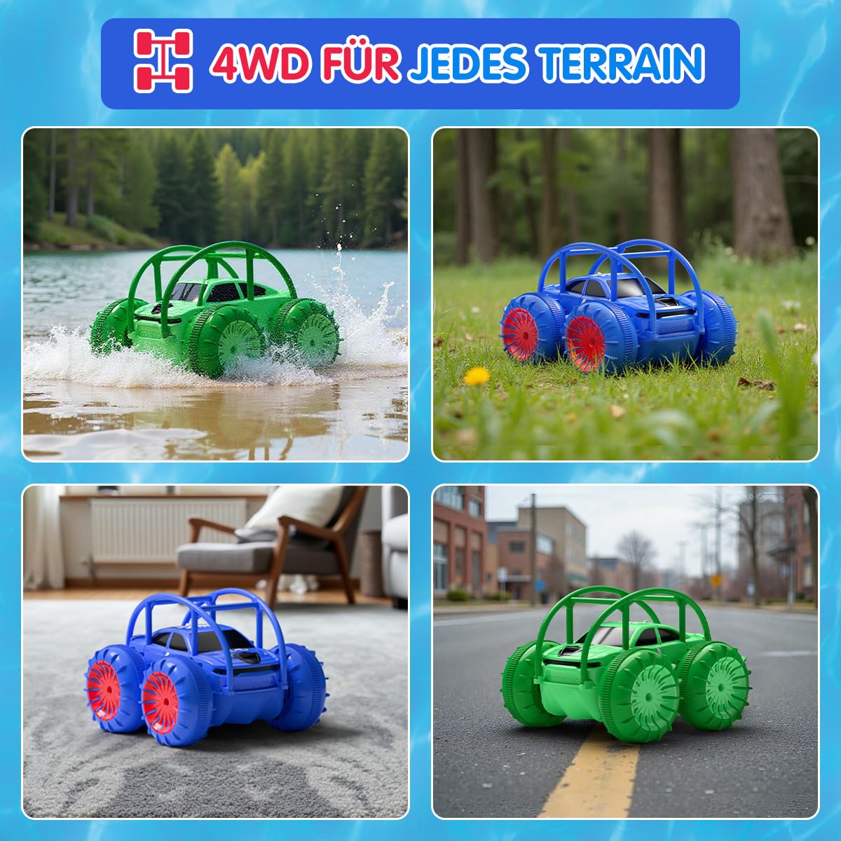 ifollower Direktladung Ferngesteuertes Auto 2.4GHz 4WD Amphibienfahrzeug mit LED-Licht,360° Drehung Stunt Monstertruck Strand Wasser Outdoor Spielzeug Geschenk für Kinder Jungen Mädchen ab 3-12 Jahre