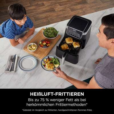 Ninja Air Fryer Heißluftfritteuse MAX PRO, 6,2L Airfryer, Antihaftbeschichtung, spülmaschinenfester Korb und Crisper Gittereinsatz, Fritteuse ohne Öl, digital, Kochen aus dem Gefrorenen, Grau, AF180EU