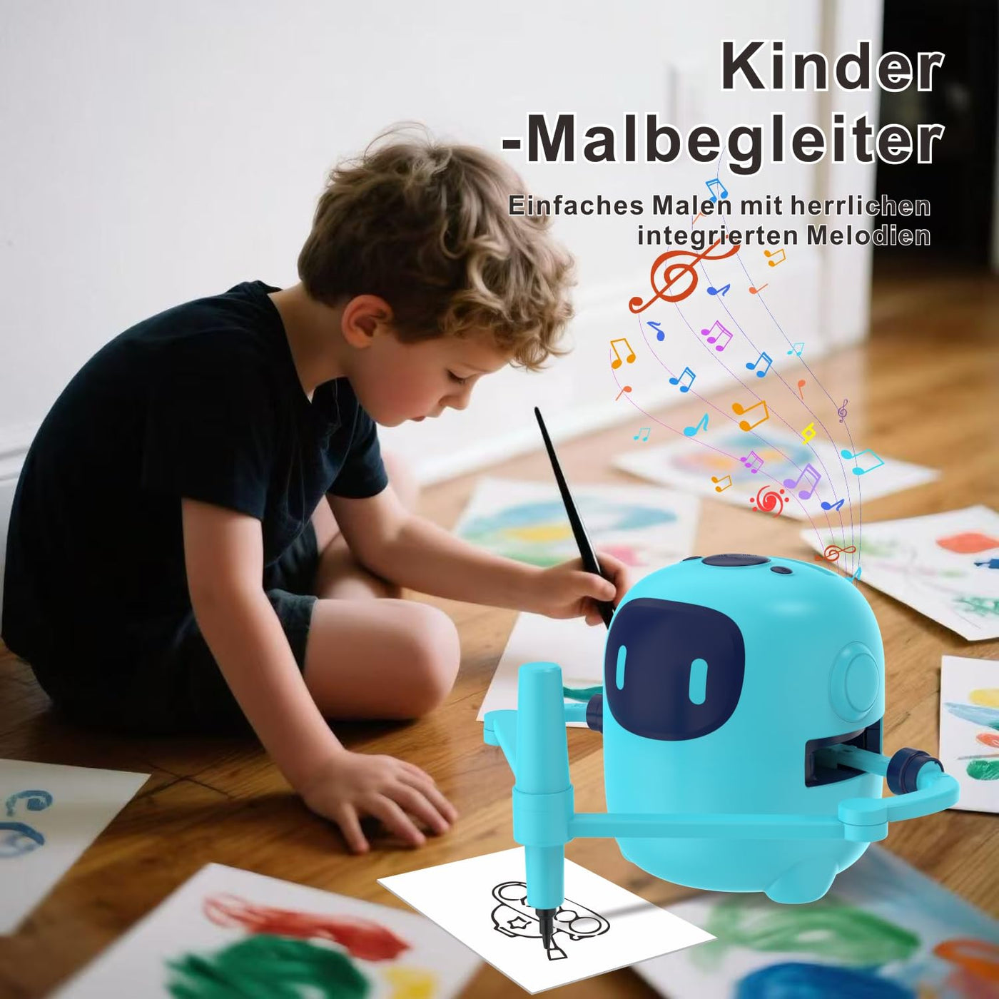 SHENSE Zeichenroboter für Kinder Drawing Robot mit 150 Karten Interaction&17 Color Pens Roboter Kinder Spielzeug Sprachinteraktiver Zeichenprojektor Wiederaufladbar Lernspielzeug für ab 3+Jahren