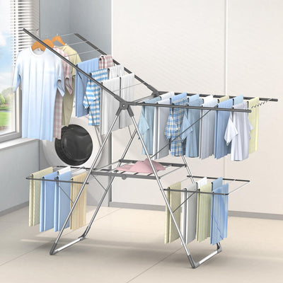 Innotic Wäscheständer Turm Klappbarer Platzsparend Tragbares Flügel-Wäschetrockner, Höhenverstellbar Vertikales Wäscheturm fur Balcon Draußen, Grau