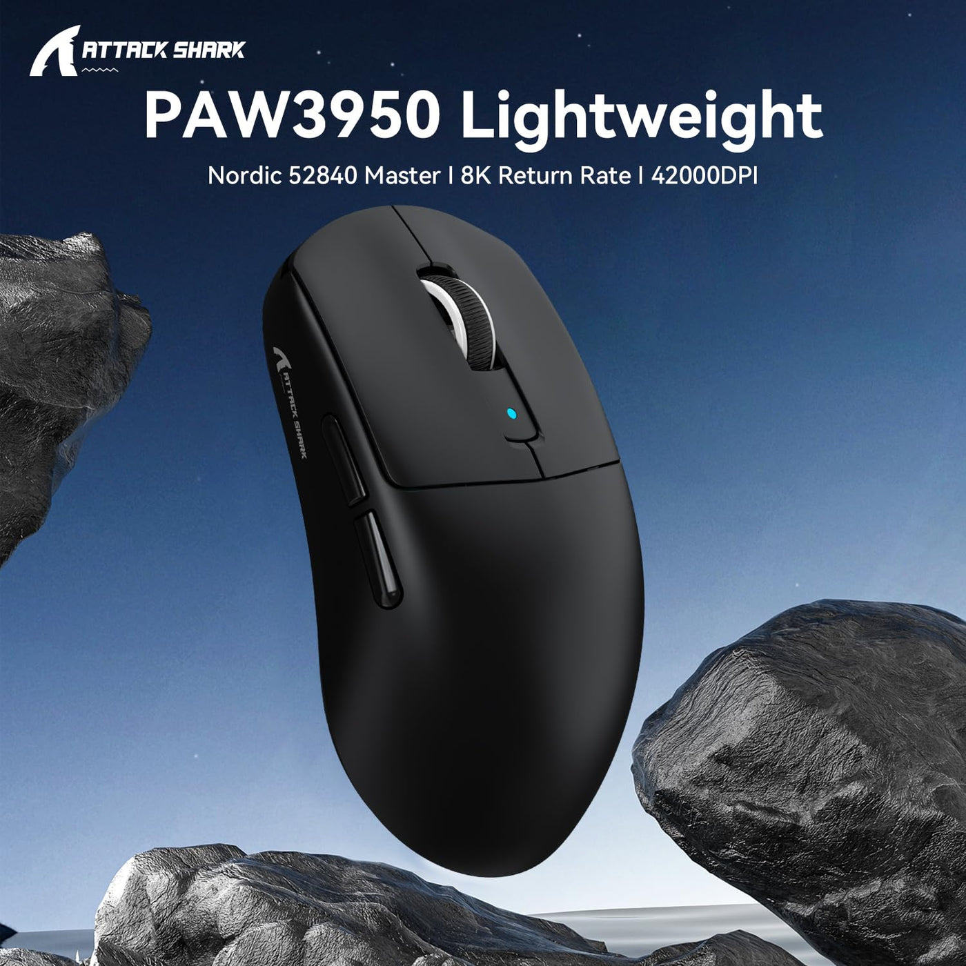 MAMBASNAKE x Attack Shark R6 39g Superlight Mouse, PixArt PAW3950MAX Gaming Sensor, Wireless 8K Mouse, MCU Nodic 52840, BT/2.4G/Wired Gaming Mouse, Adjustable DPI 42000, for Win11/Xbox/PS/Mac -Black