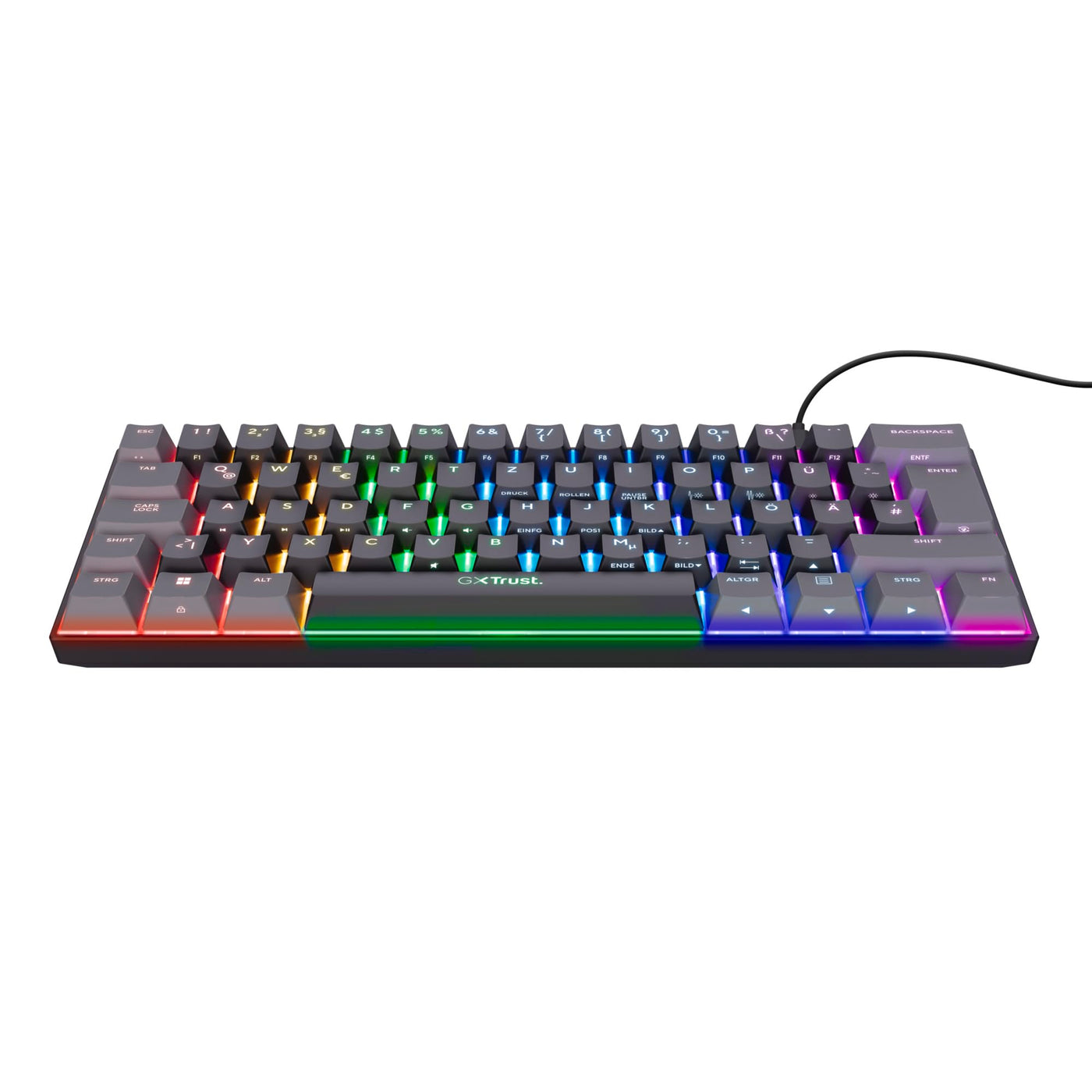 Trust Gaming GXT 867 Acira 60% Mechanische Tastatur Deutsches QWERTZ Layout, RGB Beleuchtung, Doppelt Belegte Tasten, USB Mini Tragbare Programmierbare Kleine Gaming Tastatur 60 Prozent PC Laptop