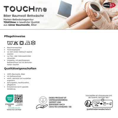 CelinaTex Touchme Biber Bettwäsche 135 x 200 cm 2teilig Baumwolle Bettbezug, Set, Bettgarnitur für Sommer und Winter, ganzjährig, pflegeleicht, Rabea Herz weiß grau schwarz