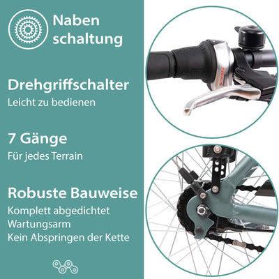 TRETWERK - 28 Zoll E-Bike Herren Pedelec - Mystic grau - E-Citybike Herrenfahrrad mit 7 Gang Shimano Nexus Nabenschaltung - Elektrofahrrad mit Frontmotor 250W, 36V