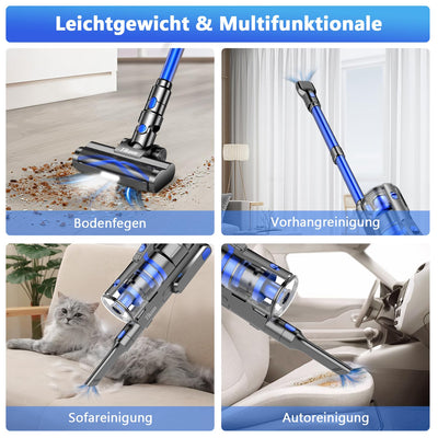Tikom V700 Akku Staubsauger 450W 33000pa Saugkraft, 40Mins Max, 6 in 1 Staubsauger Kabellos mit 1.3L Staubbehälter, für Teppich, Tierhaare, Hartboden, Blau