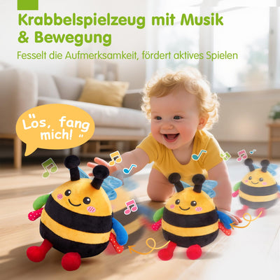 hahaland Baby Spielzeug 6 7 8 9 10 12 Monate,Biene Kuscheltier, Musikalische Spielzeuge ab 1 2 Jahr Mädchen Jungen,Krabbelspielzeug Tummy Time Toy, Neugeborenes Geschenk
