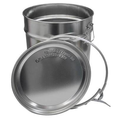 30 Liter Weißblecheimer Hobbock inkl. Deckel mit Spannring | Stabiler Metalltragegriff | Luft und Flüssigkeitsdicht | Robust und Stapelbar | Gefahrgut Tauglich (30 Liter)
