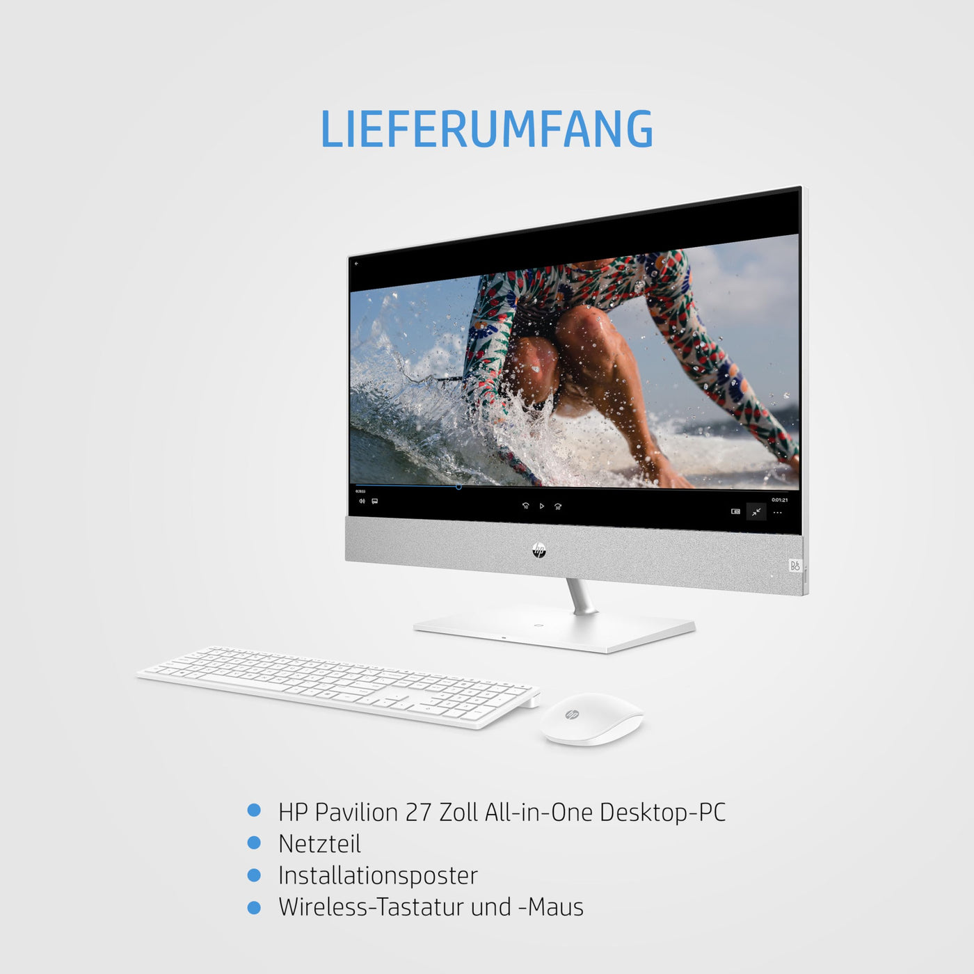 HP Pavilion All-in-One Desktop-PC, 27" QHD Display, AMD Ryzen 7 5700U, 16 GB DDR4 RAM, 1 TB SSD, AMD Radeon-Grafikeinheit, Windows 11 Home, QWERTZ, Weiß