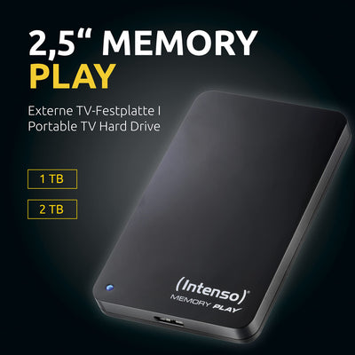 Intenso 6021480 Memory Play Portable Hard Drive 2TB, tragbare externe TV-Festplatte - 2,5 Zoll, 5400 U/min, 8MB Cache, USB 3 inkl. TV-Halterung, schwarz