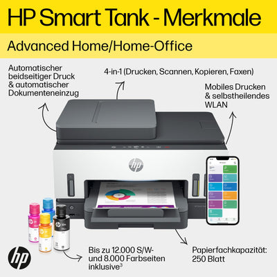 HP Smart Tank 7605 4-in-1 Multifunktionsdrucker, 50€ Cashback, (WLAN; Duplex; ADF) – 3 Jahre Tinte inklusive, 3 Jahre Garantie, großer Tintentank, hohe Reichweite, Drucken in hoher Qualität