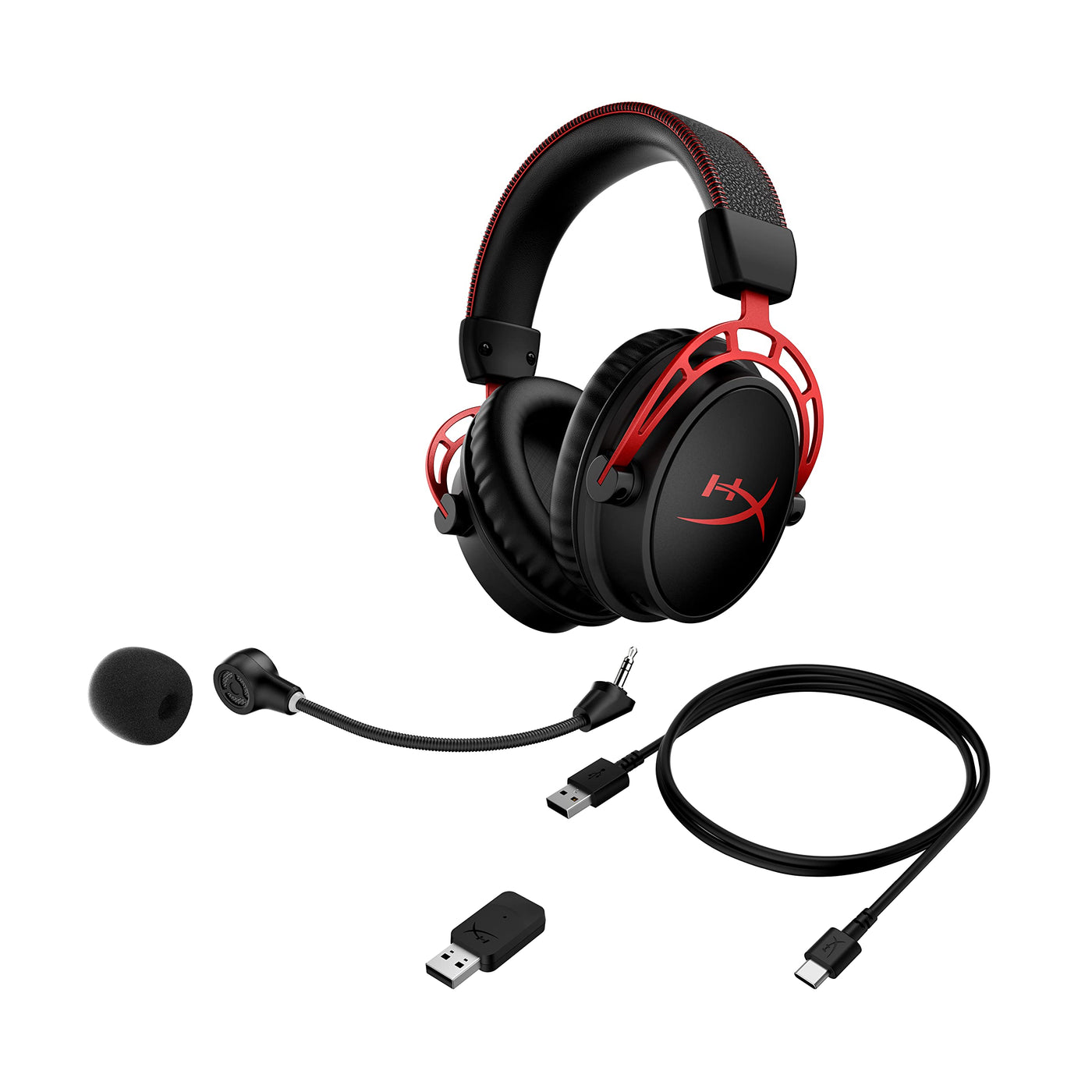 HyperX Cloud Alpha Wireless Gaming-Headset , 300h Akkulaufzeit, DTS Headphone mit 3D Audio, Dual Chamber Treiber, 2,4 GHz kabellos, Abnehmbares Mikrofon mit Geräuschunterdrückung, Schwarz-Rot