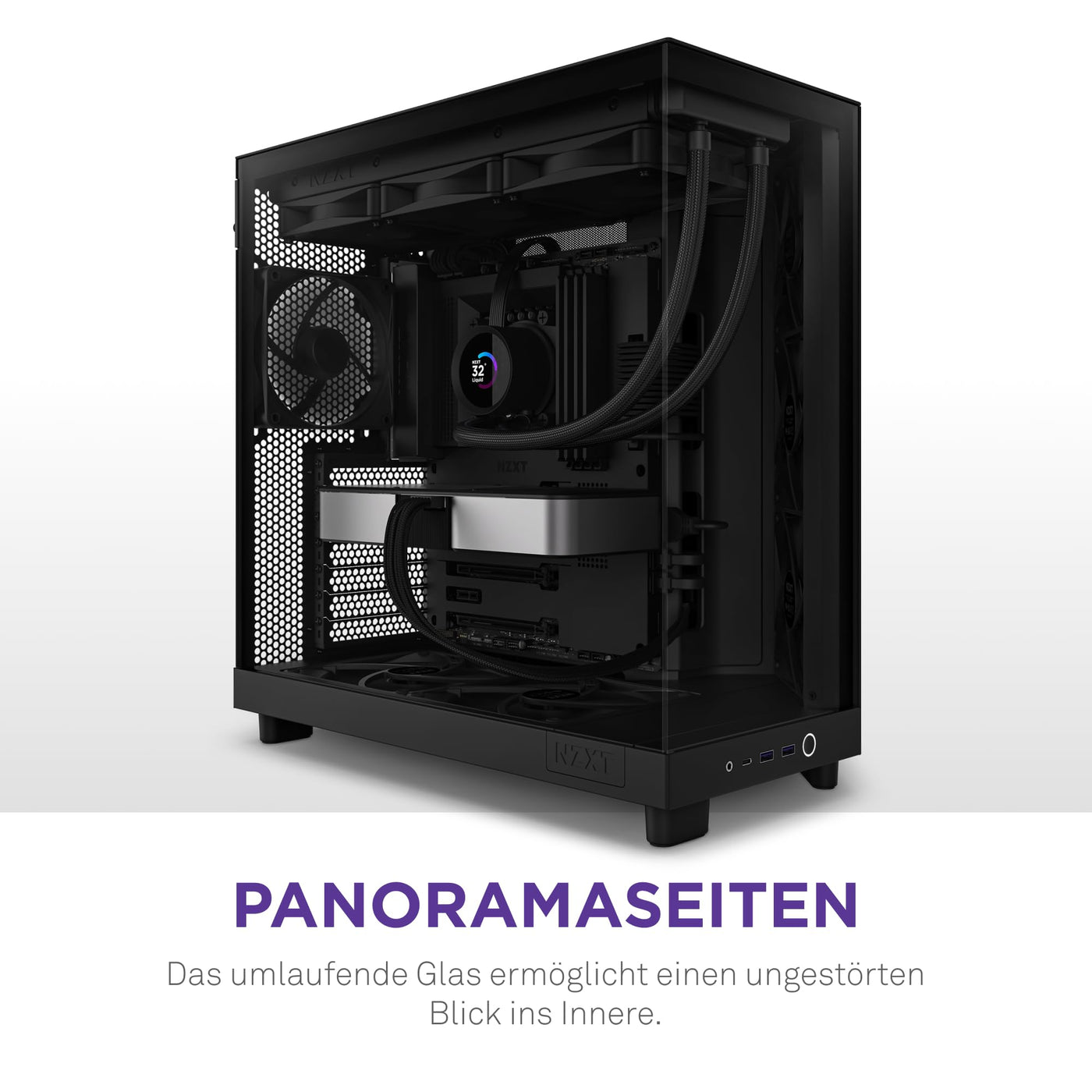 NZXT H6 Flow | CC-H61FB-01 | Kompaktes Mid-Tower Gehäuse mit zwei Kammern | Glaspaneele mit Panoramablick | Hochleistungs-Airflow-Panels | Inklusive 3 x 120 mm-Lüfter | Schwarz