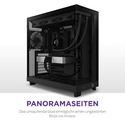 NZXT H6 Flow | CC-H61FB-01 | Kompaktes Mid-Tower Gehäuse mit zwei Kammern | Glaspaneele mit Panoramablick | Hochleistungs-Airflow-Panels | Inklusive 3 x 120 mm-Lüfter | Schwarz