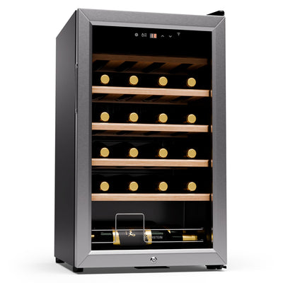 Klarstein Weinkühlschrank,1 Zone Getränkekühlschrank, Leiser Indoor/Outdoor Kühlschrank, 63 Liter Flaschenkühlschrank Klein, Weinschrank für Getränke, Weinkühler für 24 Flaschen, 5-18°C