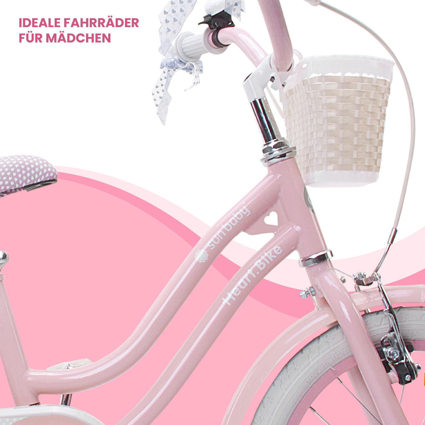 sun baby Mädchenfahrrad 14 Zoll Radgröße Heart Bike zur Auswahl, mit Abnehmbarer Schubstange, Kinderfahrrad für Mädchen von 2 bis 6 Jahre (Silver Moon Rosa, 14 Zoll)