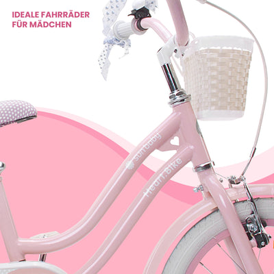 sun baby Mädchenfahrrad 14 Zoll Radgröße Heart Bike zur Auswahl, mit Abnehmbarer Schubstange, Kinderfahrrad für Mädchen von 2 bis 6 Jahre (Silver Moon Rosa, 14 Zoll)