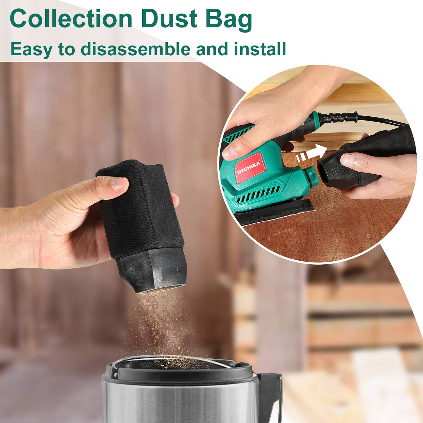 HYCHIKA Multischleifer, Deltaschleifer 200W, mit 12 Schleifblätter (Körnung 80/120/240), 14000 U/min, Klettfix-System, Staubsaugbeutel, Schleifmaschine für Ecke & Kante, Metal & Holz