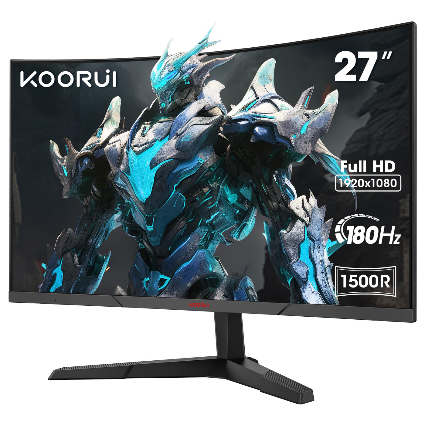 KOORUI 27 Zoll Curved Gaming Monitor, FHD 1080p, 1ms Reaktionszeit,180Hz Bildwiederholraten, HDMI 2.0/DP 1.2, 250cd/m² Helligkeit, Schwarz 27E6CA