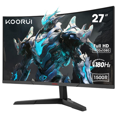 KOORUI 27 Zoll Curved Gaming Monitor, FHD 1080p, 1ms Reaktionszeit,180Hz Bildwiederholraten, HDMI 2.0/DP 1.2, 250cd/m² Helligkeit, Schwarz 27E6CA